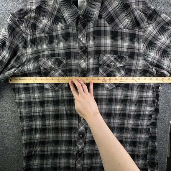 Wrangler Pearl Snap Flannel Shirt Long Sleeve Black Plaid 2XT Tall Cotton Adult - Picture 5 of 13